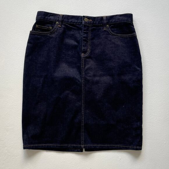 Ralph Lauren Dark Indigo Navy Denim Jean Pencil Skirt Sz 10 Minimal High Rise - Picture 1 of 9